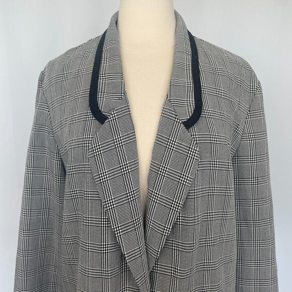 Vintage Blazer Jacket Womens Size 16 Black White Plaid Tartan Oversized Relaxed - Picture 2 of 11